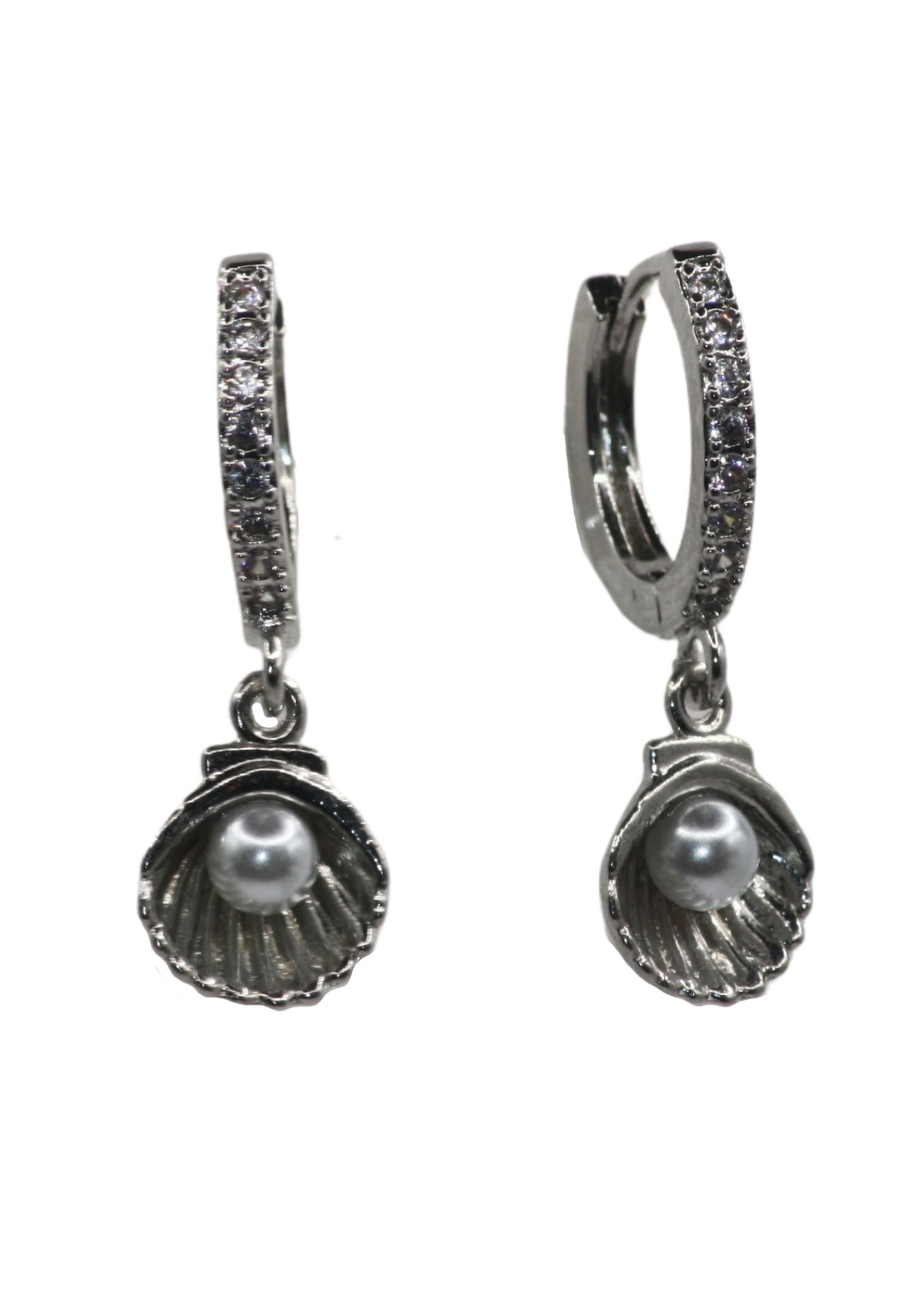 Oyster Silver Huggie Earrings