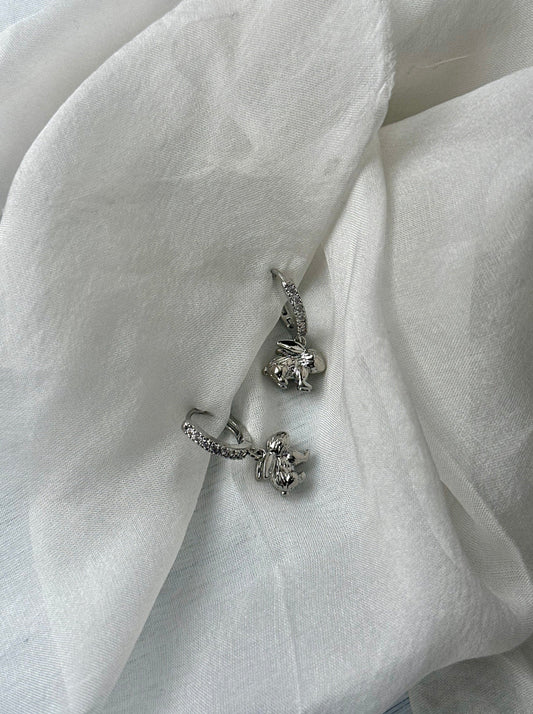 Tony Rabbit Silver Huggie Earrings
